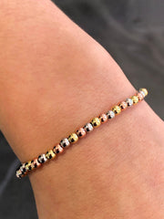 LIV Tri Tone Gold Stainless Steel Round Bead Design Stretch Bracelet Stackable Gift