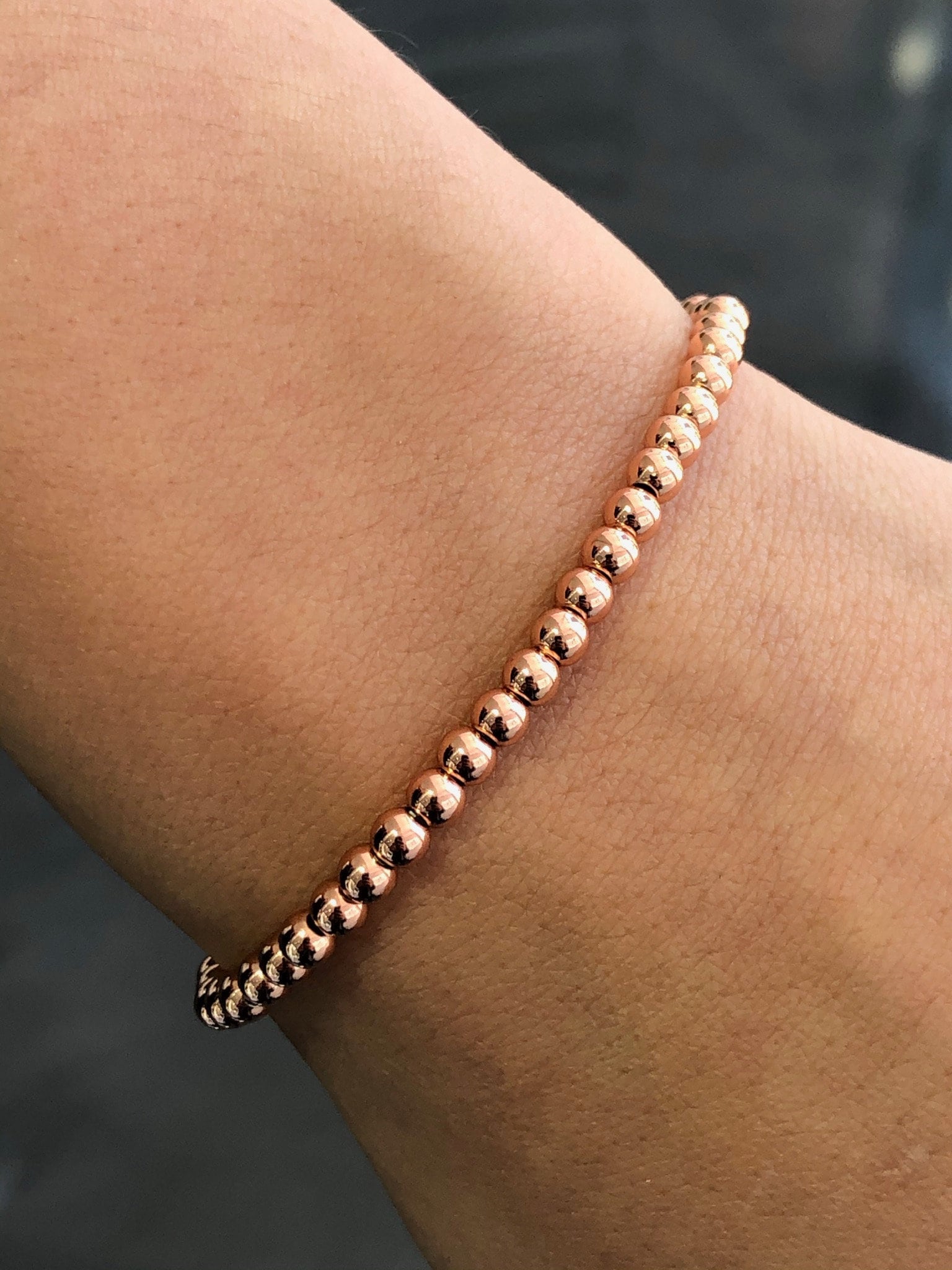 LIV Rose Gold Stainless Steel Round Bead Design Stretch Bracelet Stackable Gift