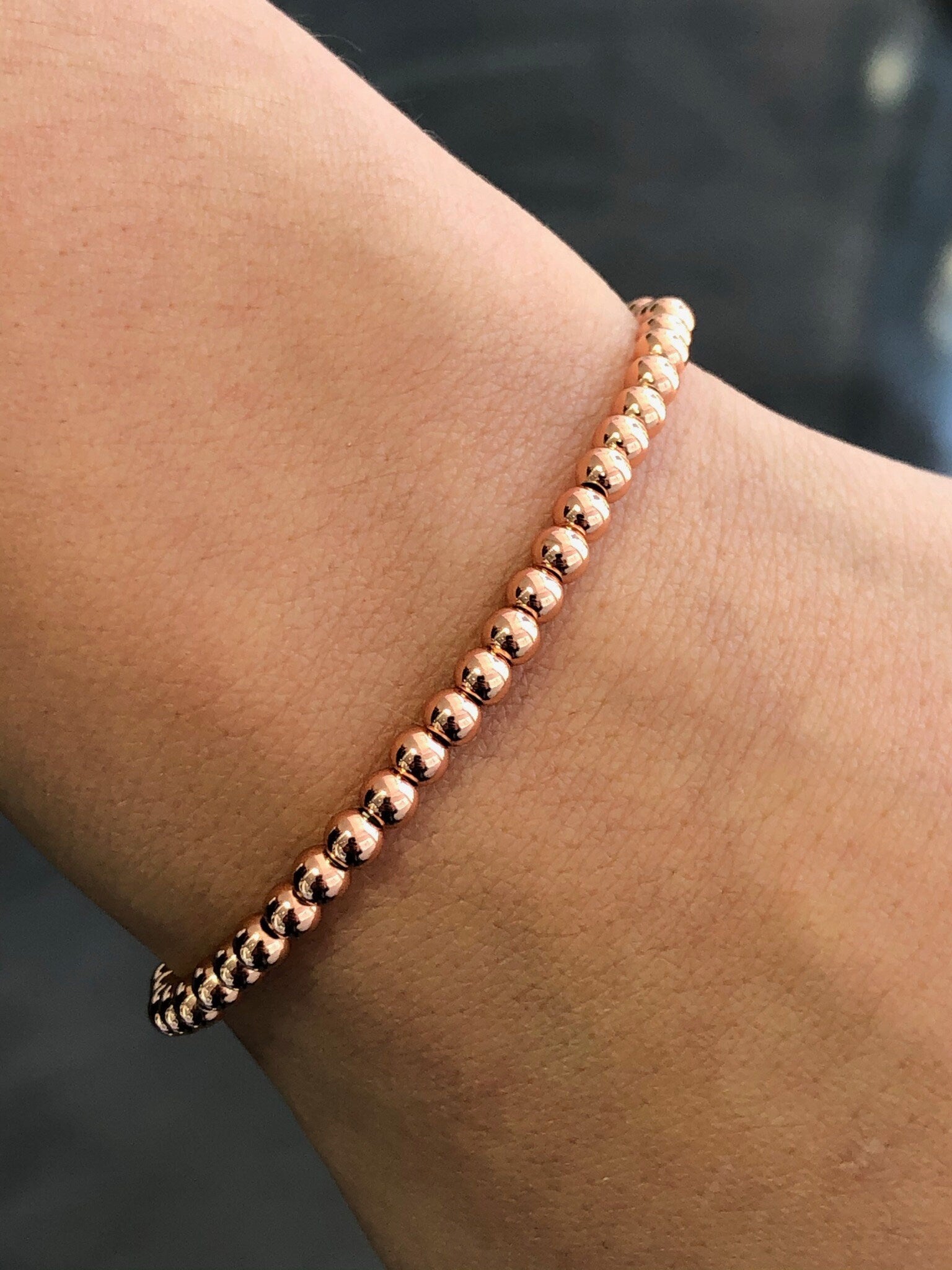 LIV Rose Gold Stainless Steel Round Bead Design Stretch Bracelet Stackable Gift