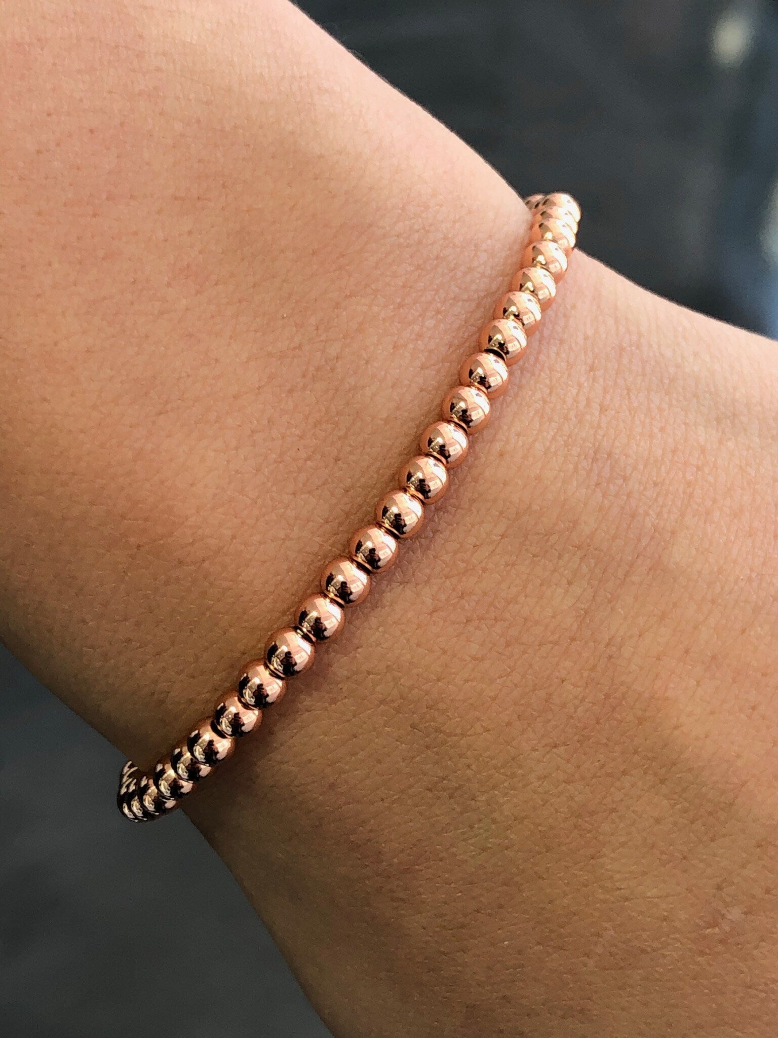 LIV Rose Gold Stainless Steel Round Bead Design Stretch Bracelet Stackable Gift