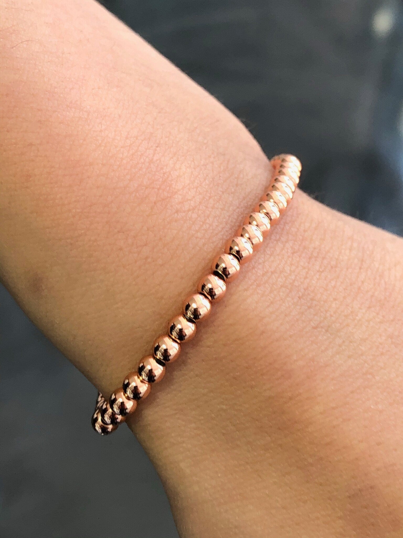 LIV Rose Gold Stainless Steel Round Bead Design Stretch Bracelet Stackable Gift