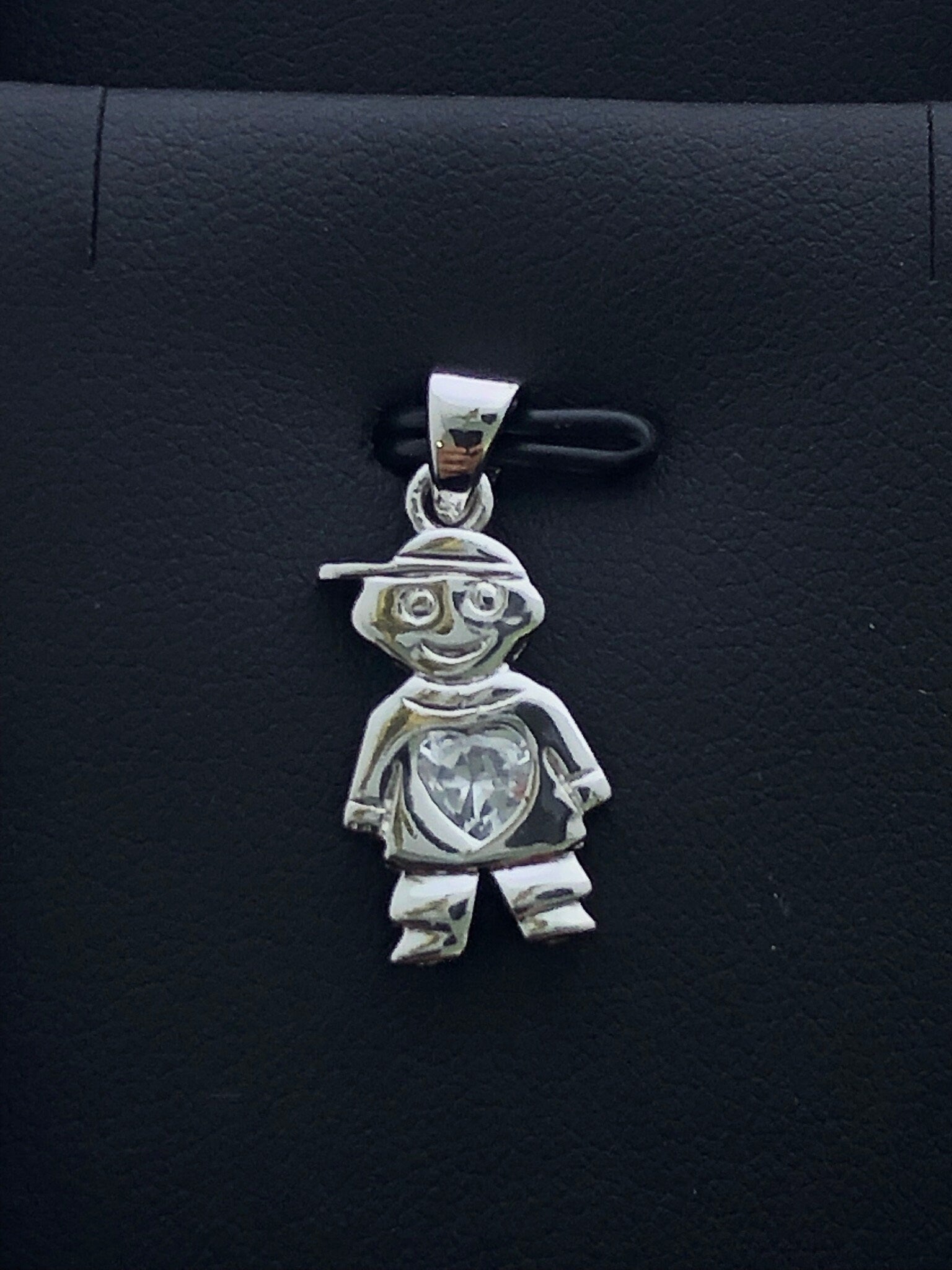 LIV Platinum Sterling Silver White Sapphire Boy Child Charm Pendant Necklace Gift