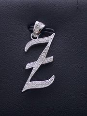 LIV Platinum Sterling Silver Pave White Sapphire Initial Z Script Halo Necklace Gift