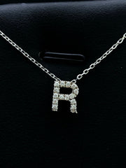 LIV 14k White Gold Genuine Diamonds Initial R Large Block Design G/VS1 Necklace Gift