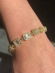 LIV 18k Gold Sterling Silver Yellow Sapphire Emerald Cut Halo Tennis Bracelet Gift