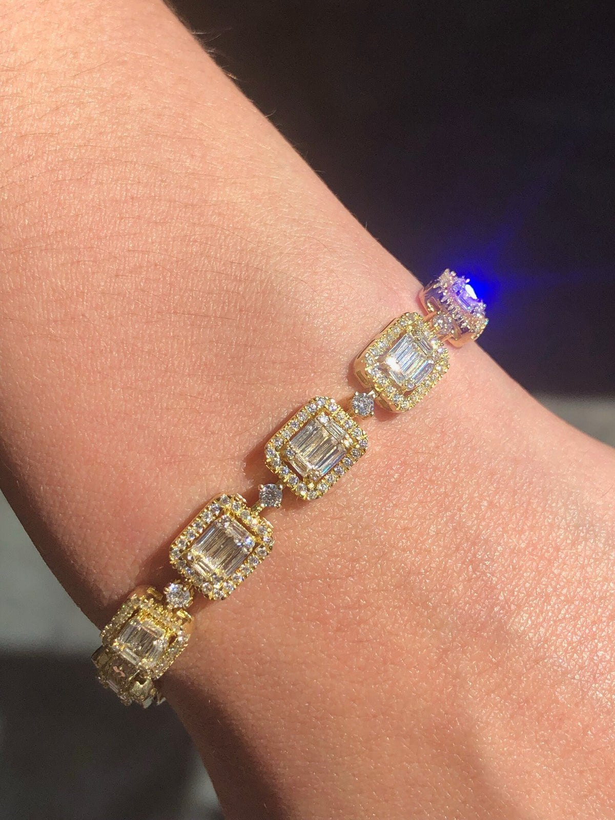 LIV 18k Gold Sterling Silver Yellow Sapphire Emerald Cut Halo Tennis Bracelet Gift