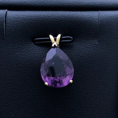 LIV 14k Yellow Gold & Purple Amethyst Large Pear Solitaire Pendant Necklace Gift