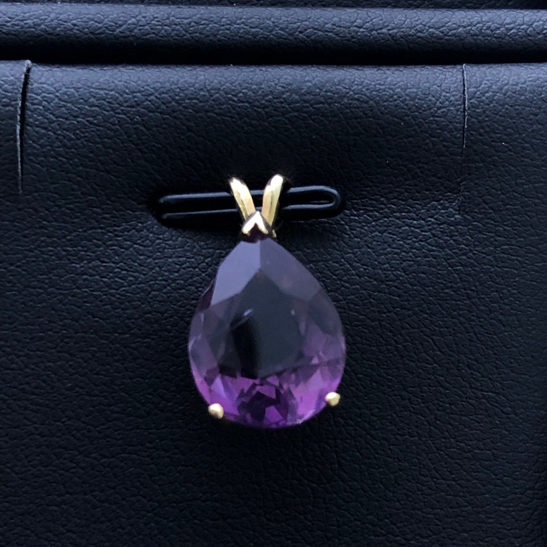 LIV 14k Yellow Gold & Purple Amethyst Large Pear Solitaire Pendant Necklace Gift