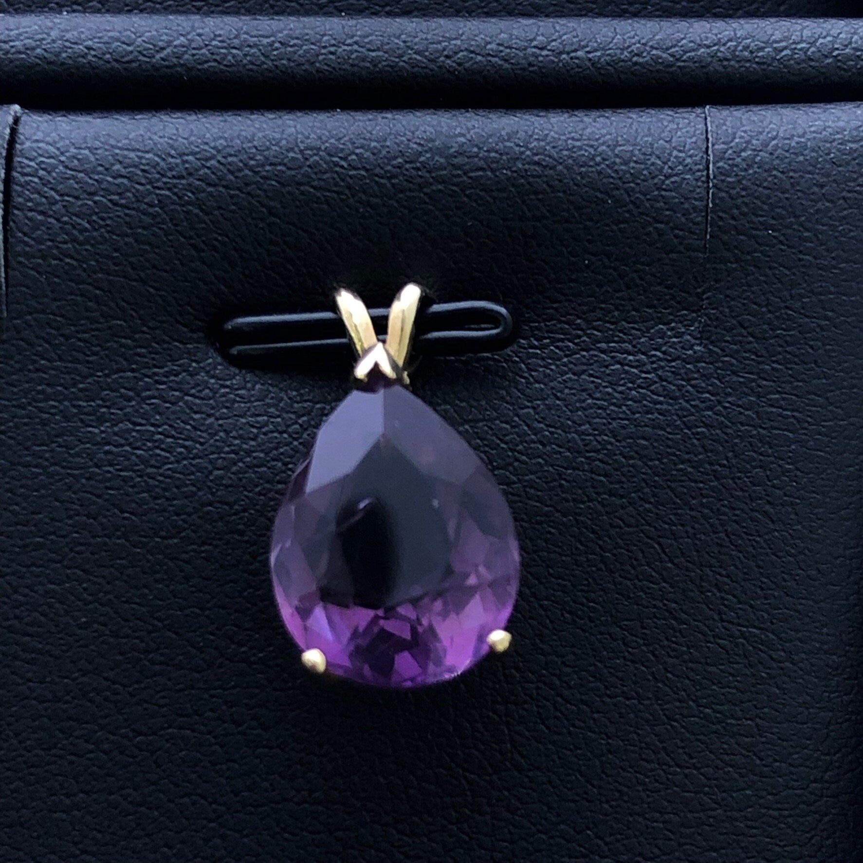 LIV 14k Yellow Gold & Purple Amethyst Large Pear Solitaire Pendant Necklace Gift