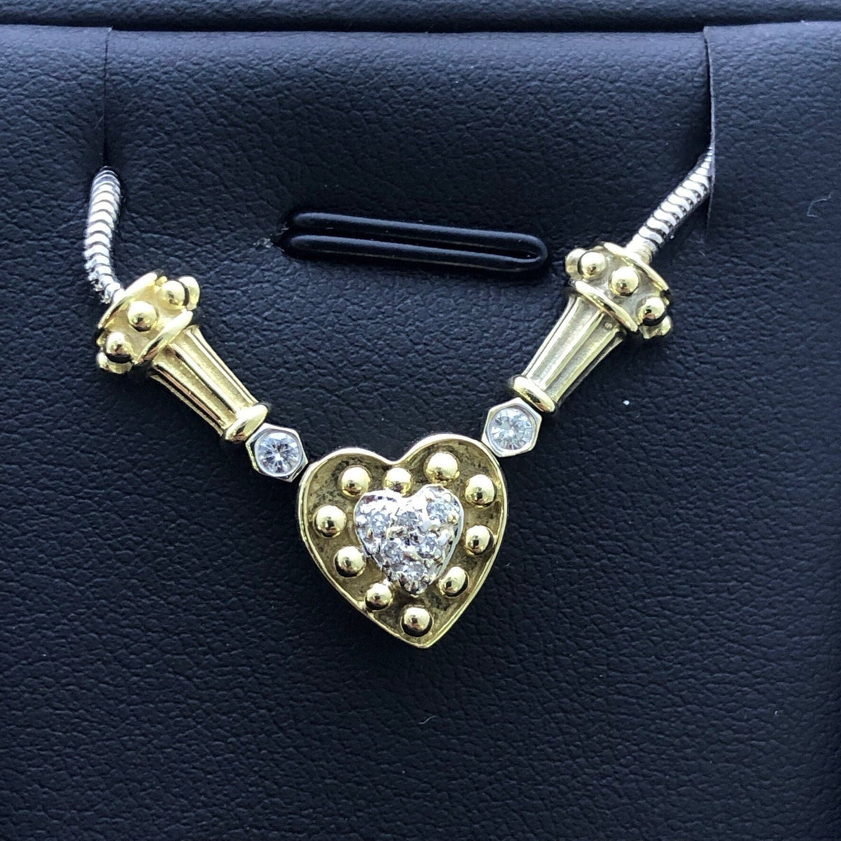 LIV 14k Two Tone Gold & Diamonds Heart Shape Cable Design Halo Necklace