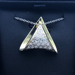 LIV 14k Yellow Gold & Diamonds Trillion Cut Design Pave Halo Design Pendant Necklace