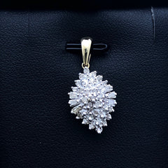 LIV 14k White Gold & Diamonds Round Cut Cluster Design Halo Pendant Necklace