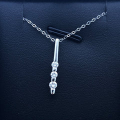 LIV 14k White Gold & Diamonds Round 3 Stone Halo Drop Design Pendant Necklace Gift