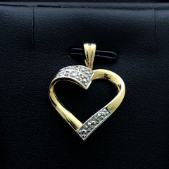 LIV 14k Yellow Gold & Diamonds Open Heart Design Pendant Necklace Gift