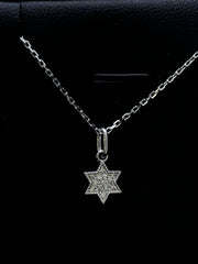 LIV 14k White Gold & Diamonds G/VS1 Pave Star of David Small Halo Necklace Gift