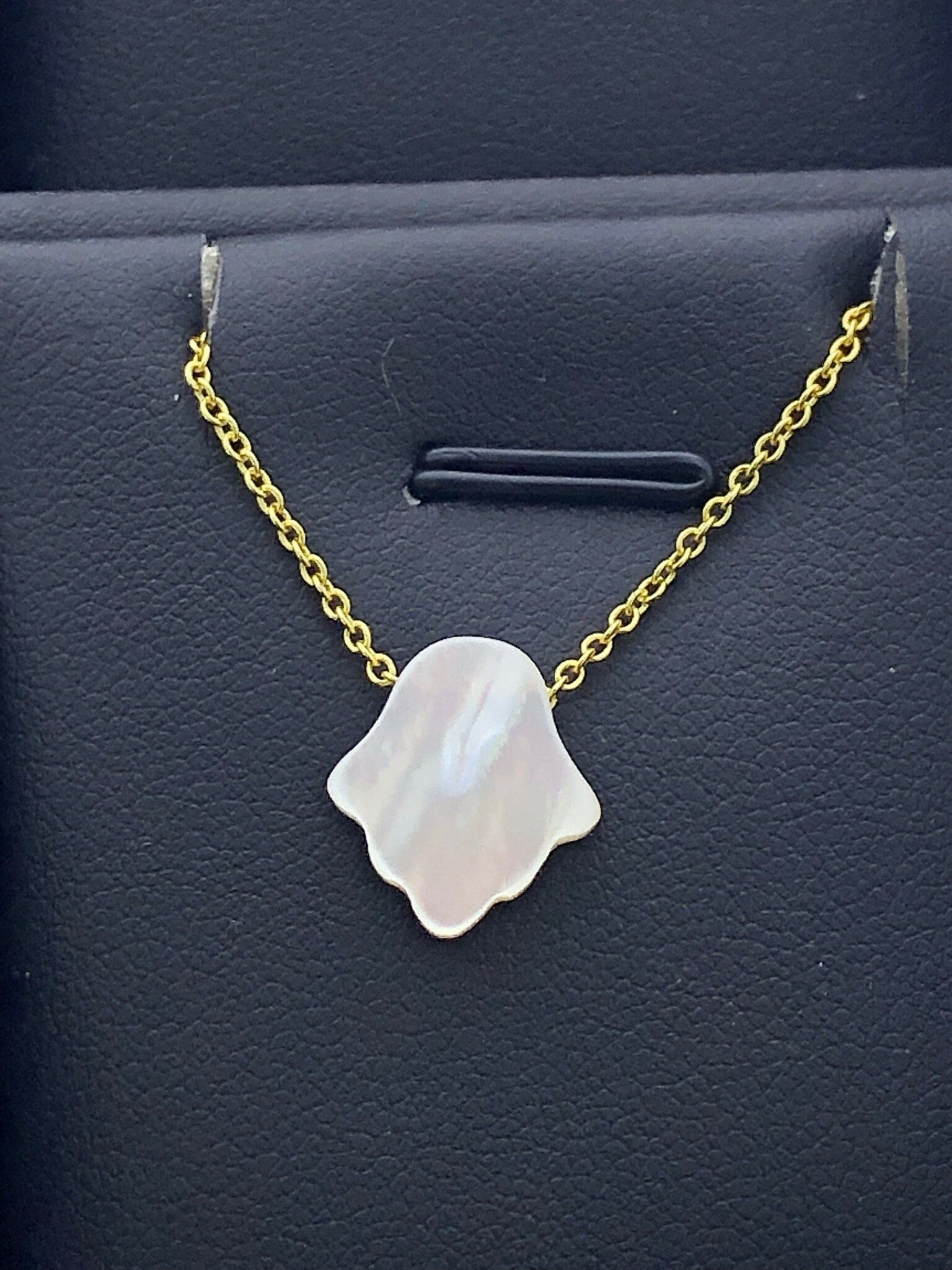 LIV 18k Yellow Gold Sterling Silver Mother of Pearl Hamsa Design Hand Necklace