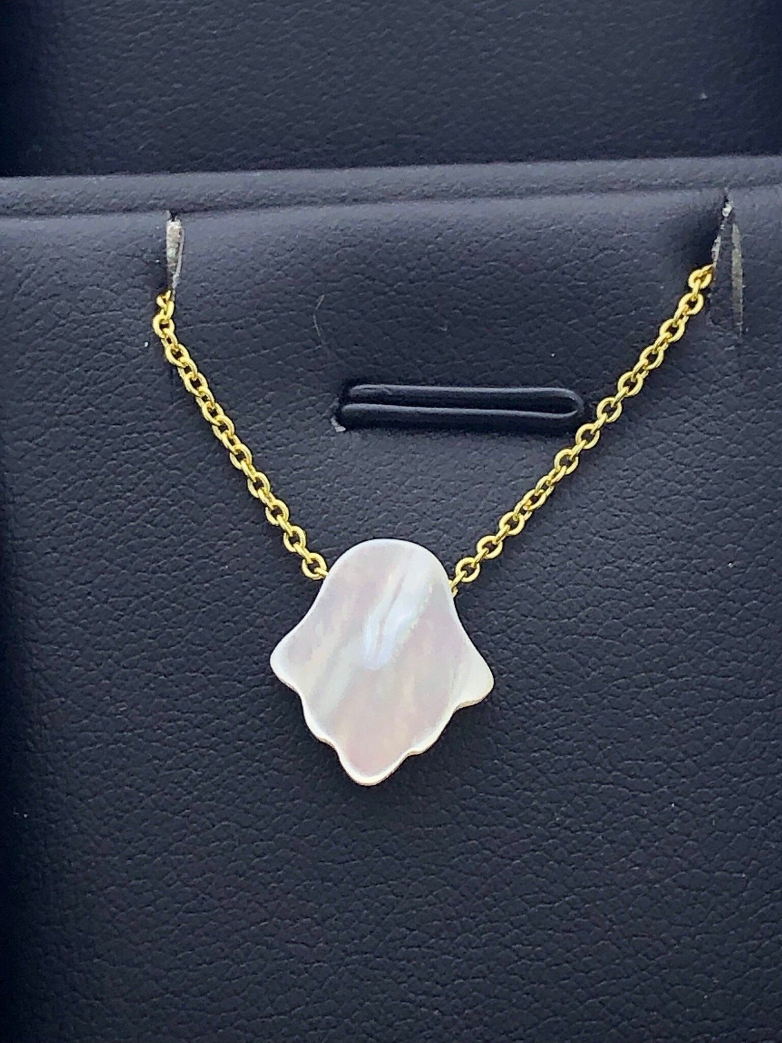 LIV 18k Yellow Gold Sterling Silver Mother of Pearl Hamsa Design Hand Necklace