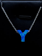 LIV Platinum Sterling Silver .925 Blue Opal Initial Y Alphabet Name Necklace Gift