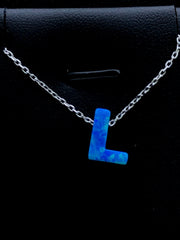 LIV Platinum Sterling Silver .925 Blue Opal Initial L Alphabet Name Necklace Gift