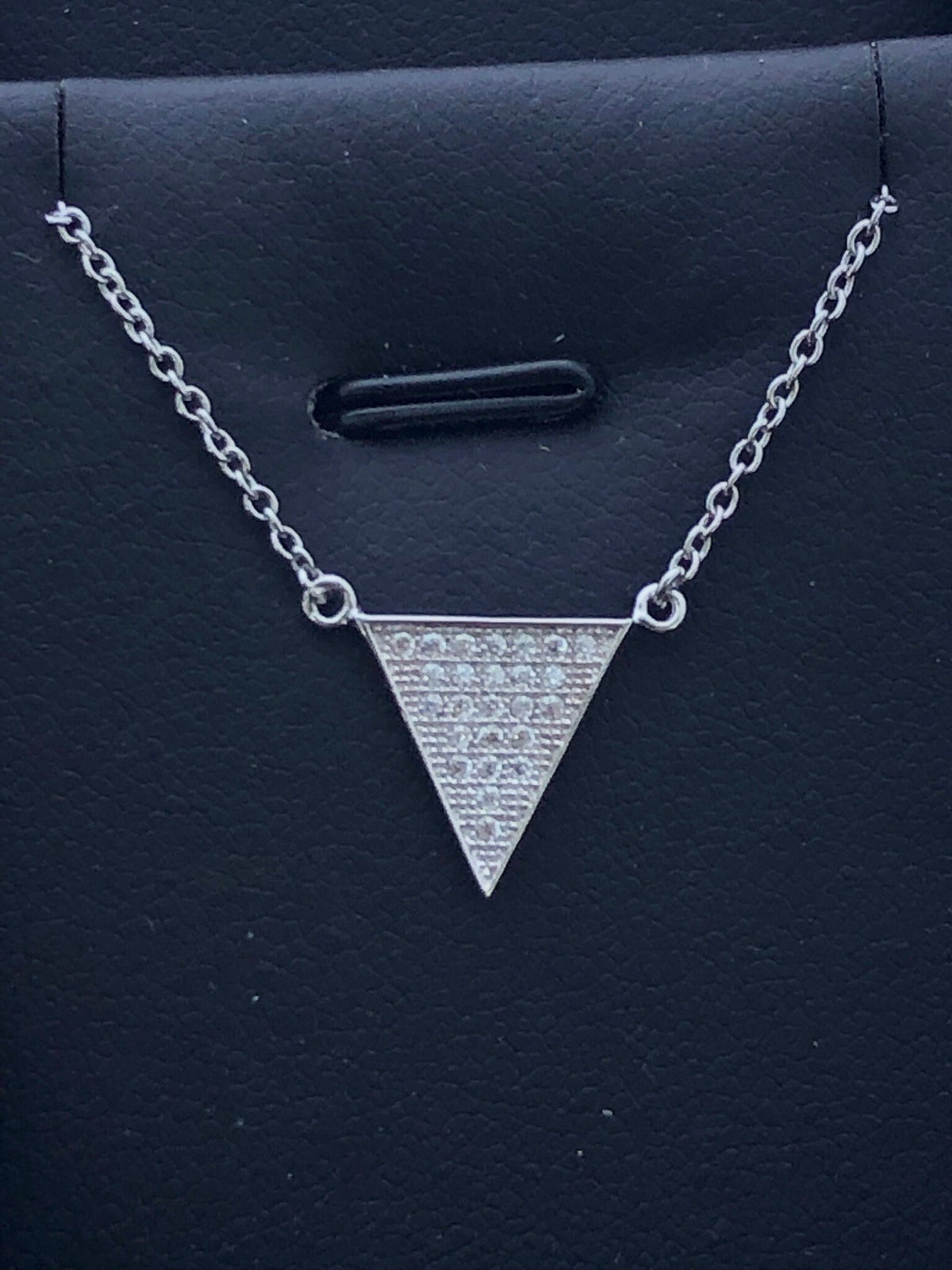 LIV Platinum Sterling Silver White Sapphire Pave Triangle Design Stackable Necklace