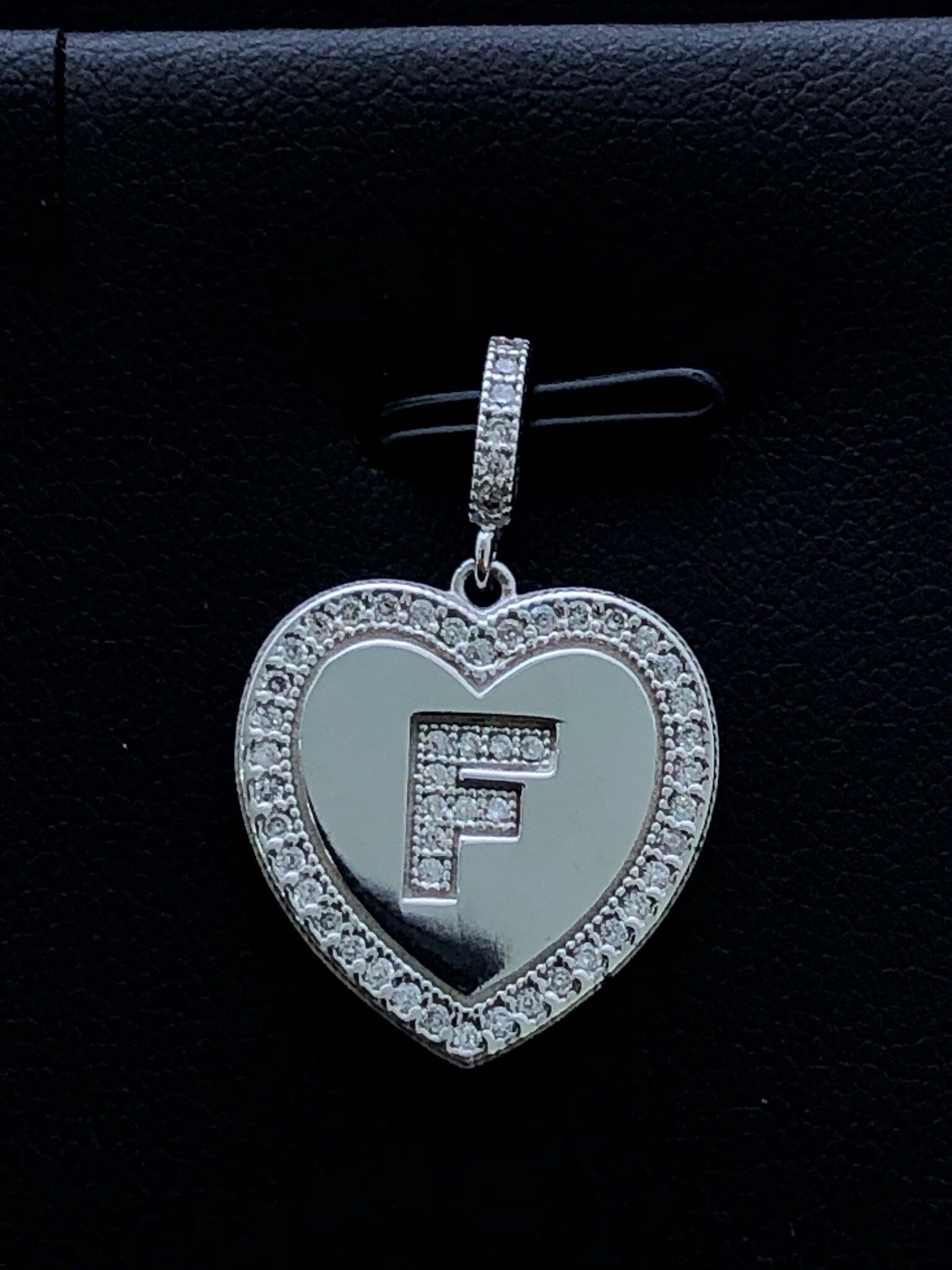 LIV Platinum Sterling Silver .925 White Sapphire Initial F Heart Halo Necklace Gift