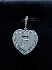 LIV Platinum Sterling Silver .925 White Sapphire Initial F Heart Halo Necklace Gift