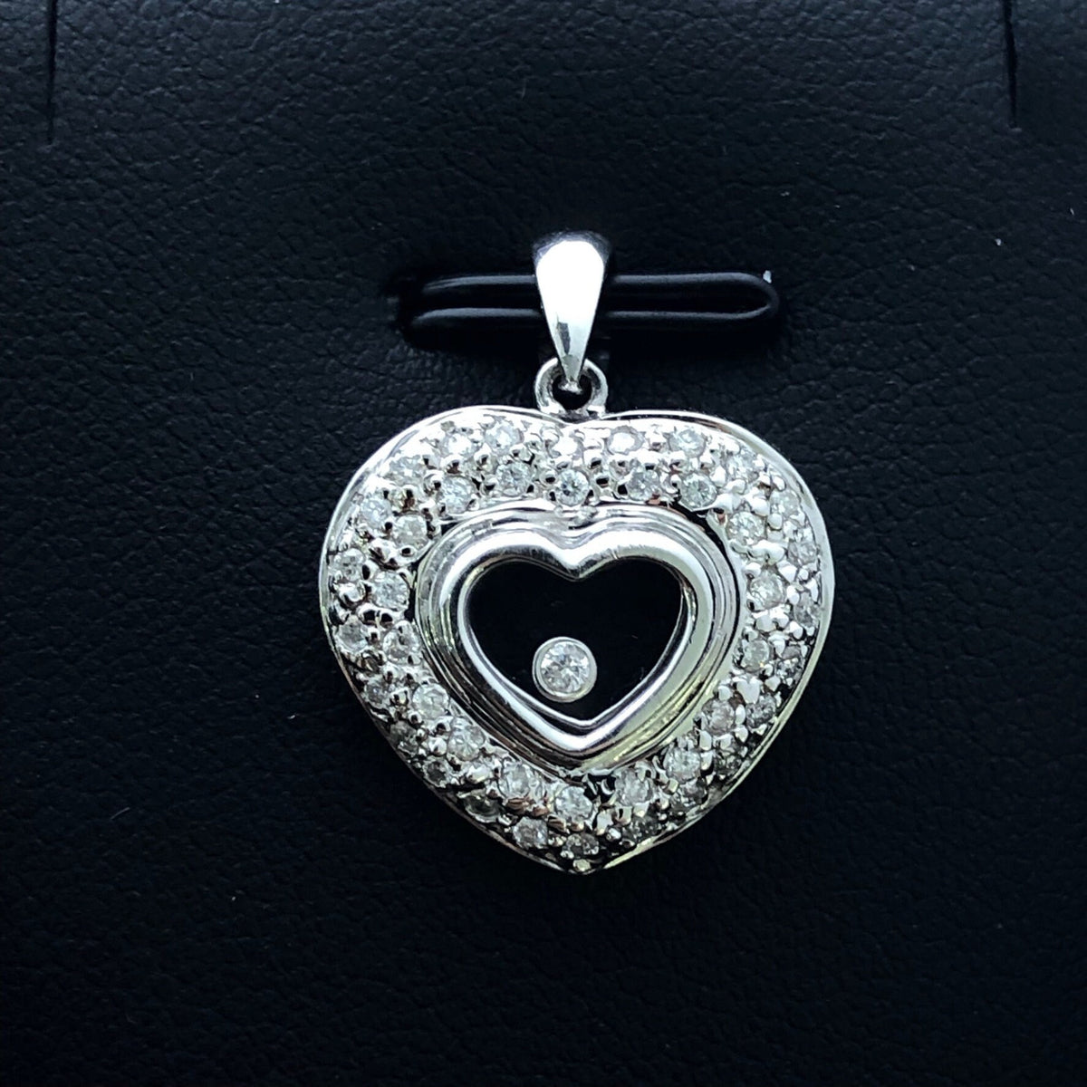 LIV 14k White Gold & Diamonds G/VS1 Floating Heart Design Halo Pendant Necklace Gift