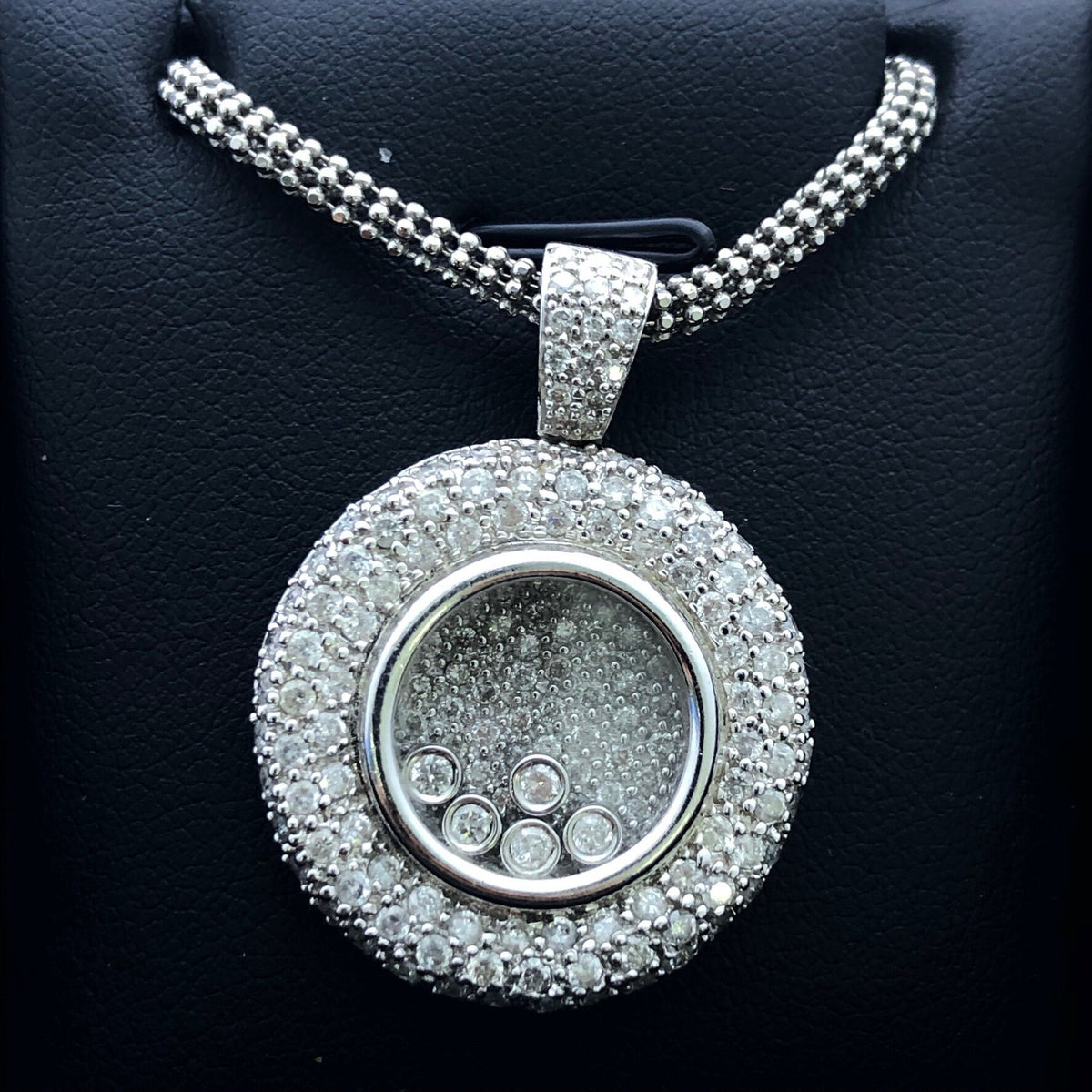 LIV 14k White Gold & Diamonds G/VS1 Floating Design Round Halo Pendant Necklace Gift