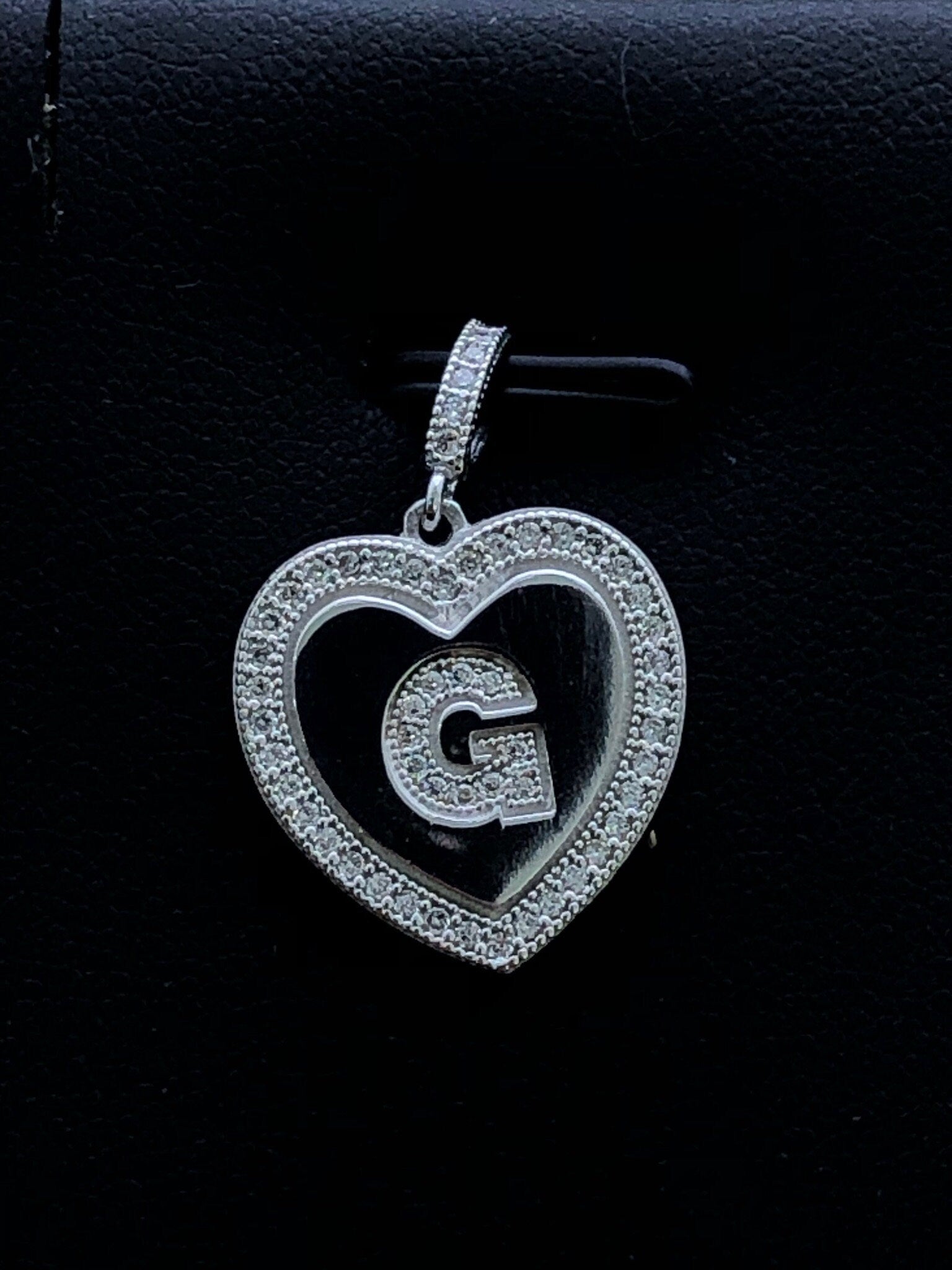 LIV Platinum Sterling Silver .925 White Sapphire Initial G Heart Halo Necklace Gift