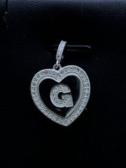 LIV Platinum Sterling Silver .925 White Sapphire Initial G Heart Halo Necklace Gift