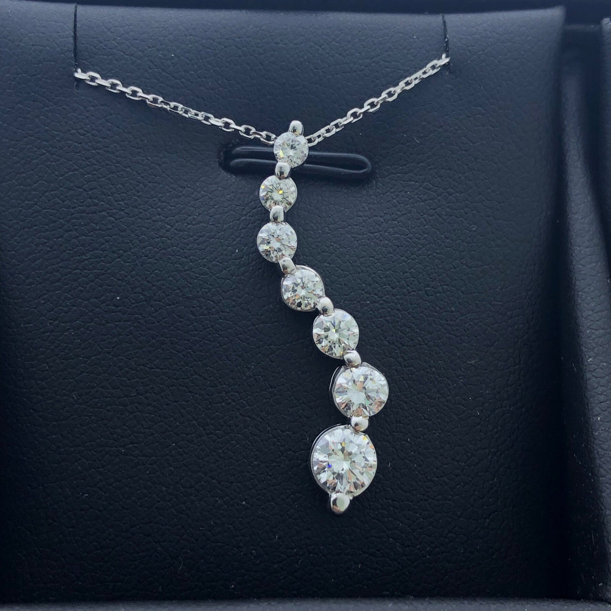 LIV 14k White Gold & Diamonds G/VS1 Round Cut Long Journey Design Pendant Necklace