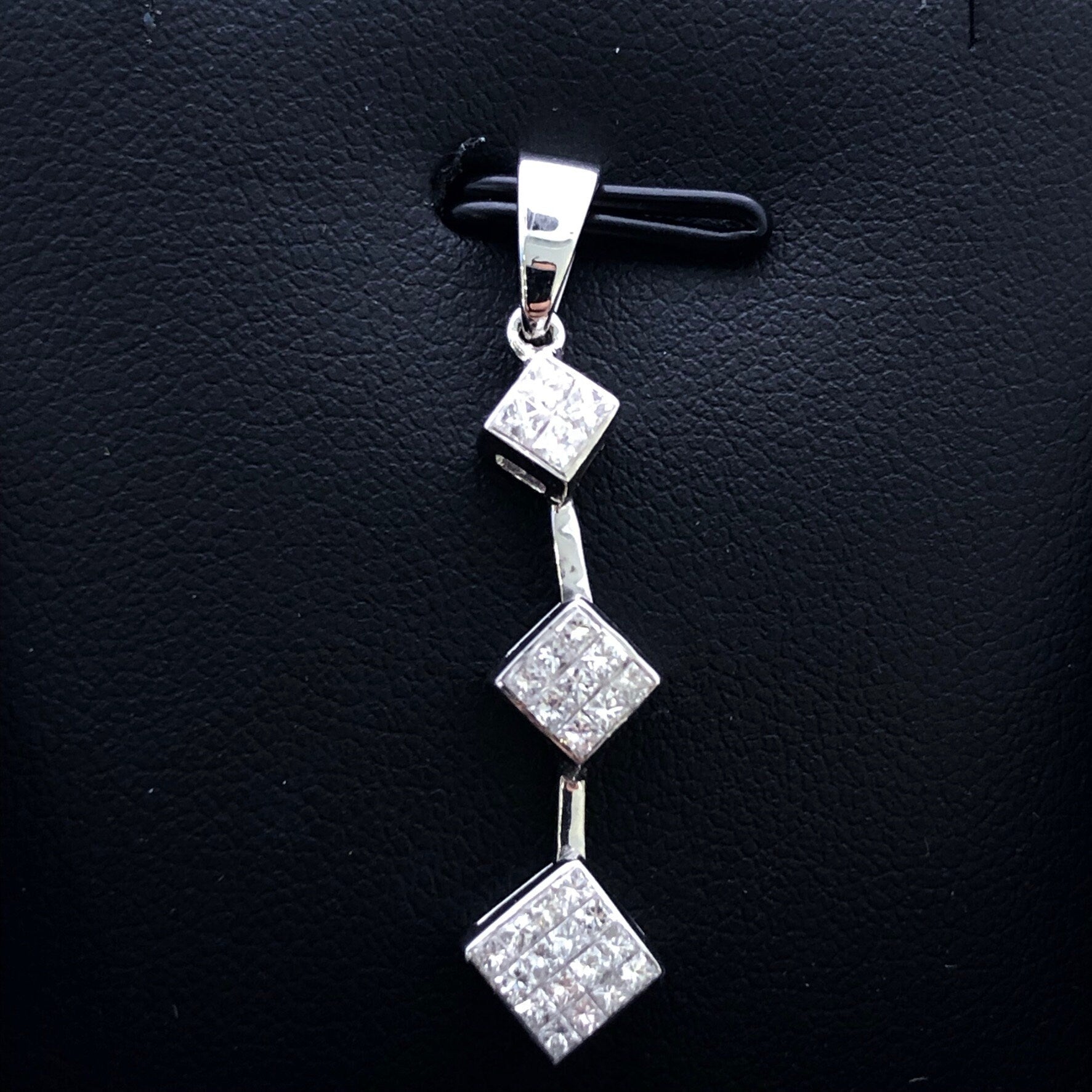 LIV 14k White Gold & Diamonds G/VS1 Princess Cut Invisible Design Pendant Necklace