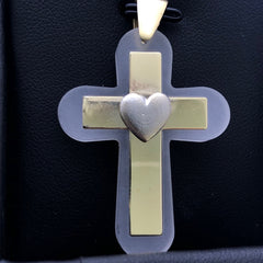 LIV 14k Yellow Gold & Clear Resin Heart Cross Design One of a Kind Charm Pendant