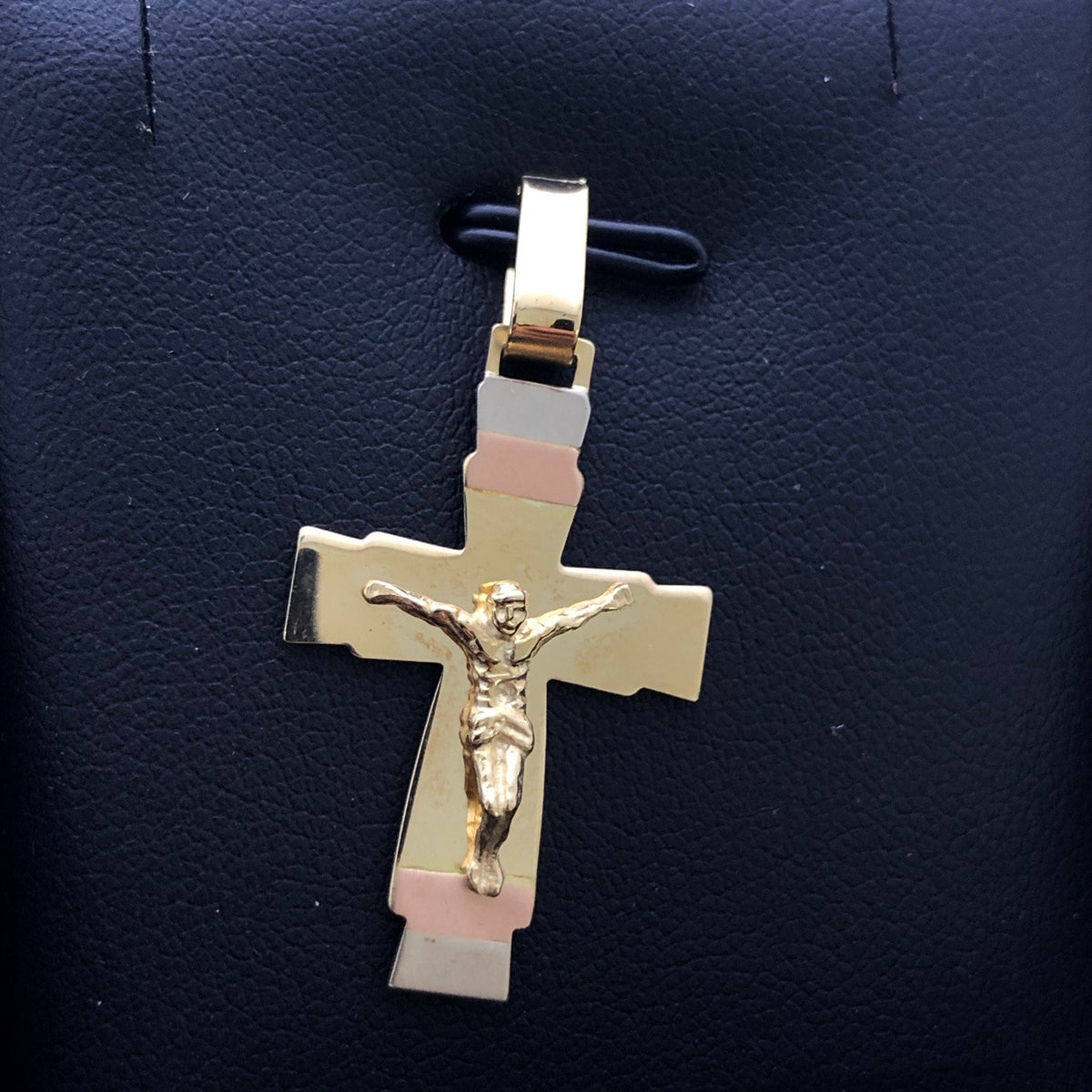 LIV 14k Tri Color Gold Crucifix Jesus Cross Design One of a Kind Charm Pendant