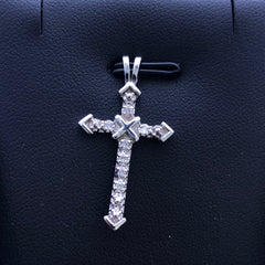 LIV 14k White Gold & Diamonds Cross Charm X Design Pave Set Pendant Necklace Gift