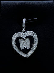 LIV Platinum Sterling Silver .925 White Sapphire Initial M Heart Halo Necklace Gift