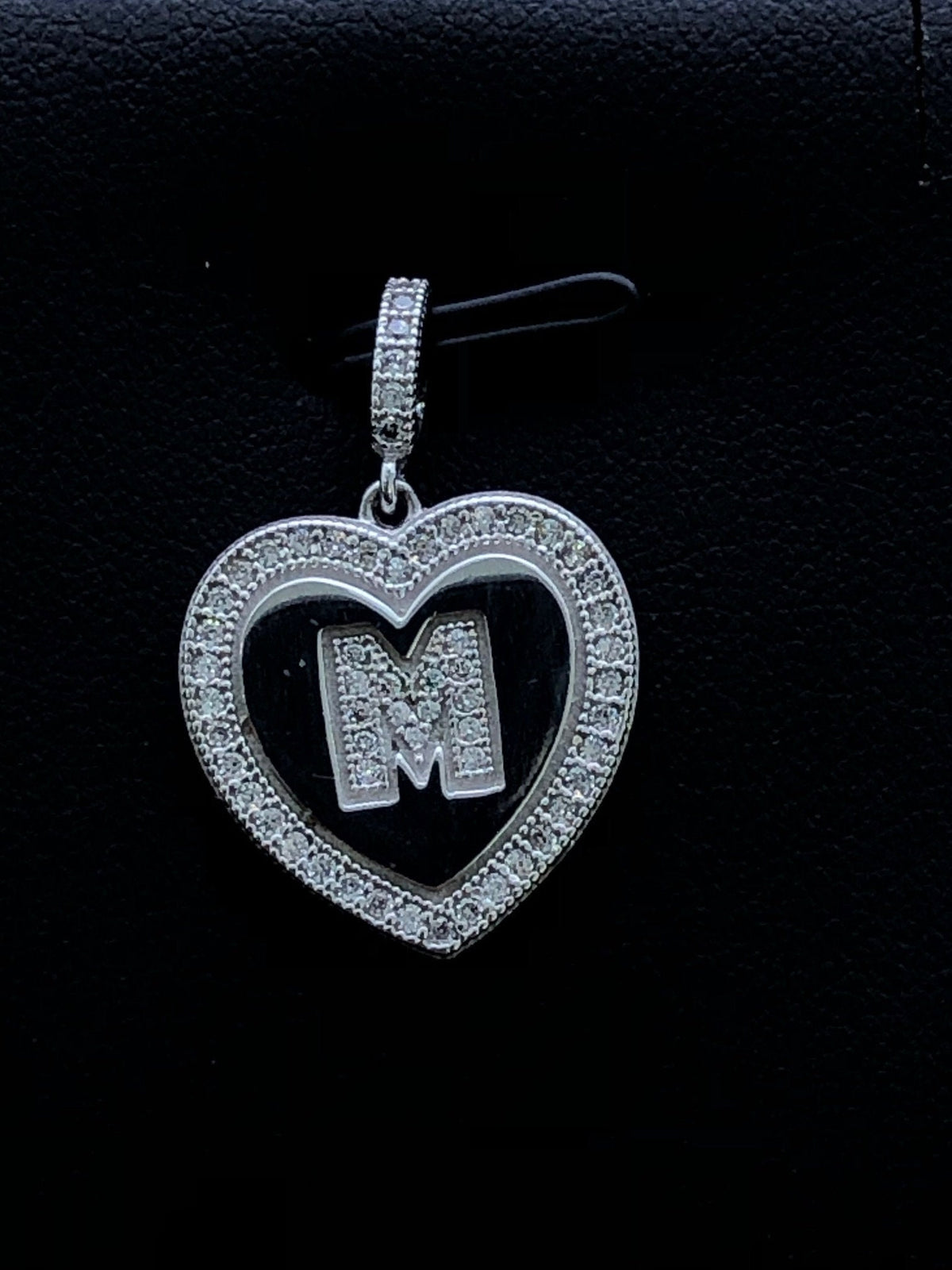 LIV Platinum Sterling Silver .925 White Sapphire Initial M Heart Halo Necklace Gift