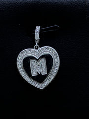 LIV Platinum Sterling Silver .925 White Sapphire Initial M Heart Halo Necklace Gift