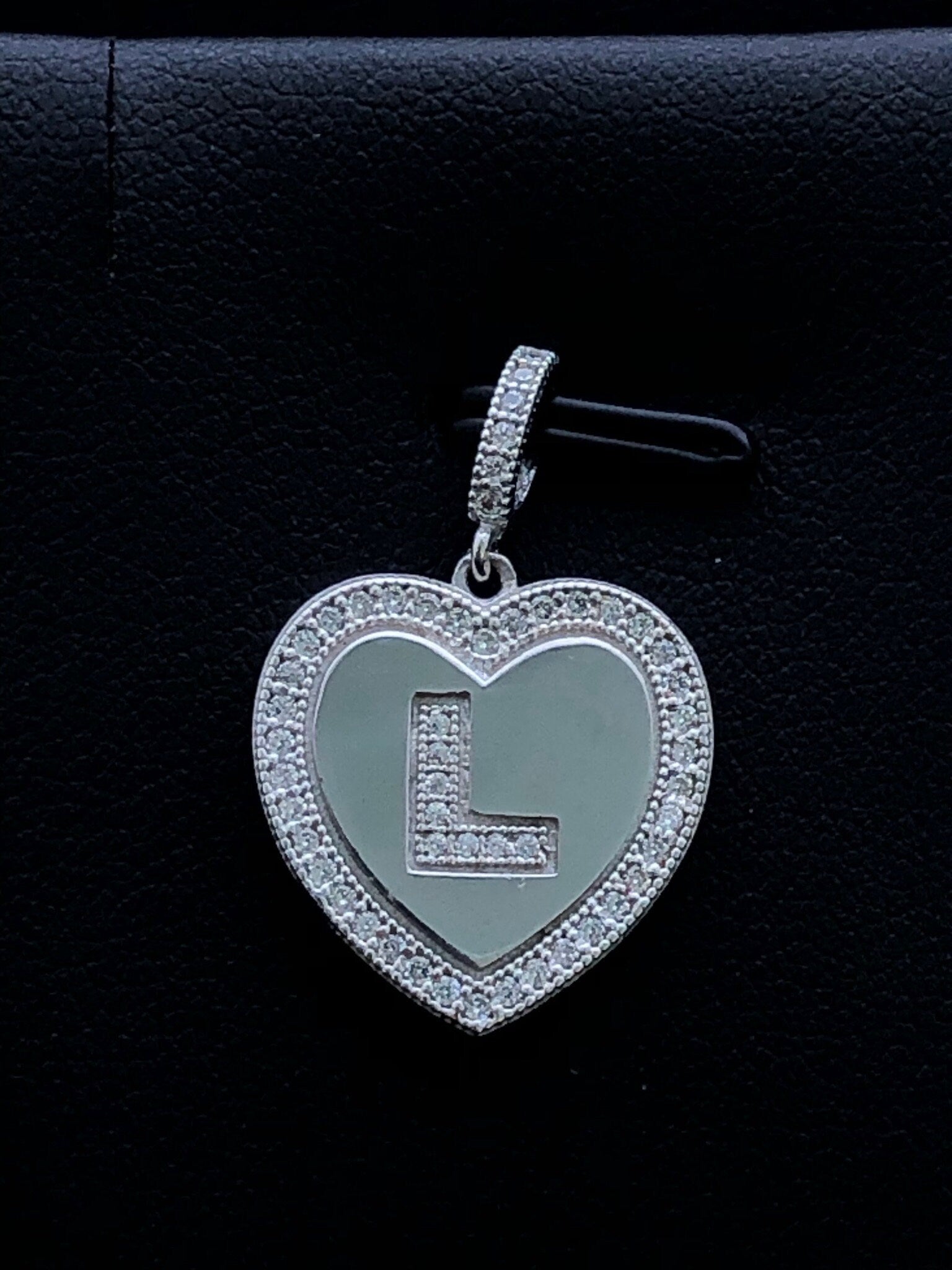 LIV Platinum Sterling Silver .925 White Sapphire Initial L Heart Halo Necklace Gift