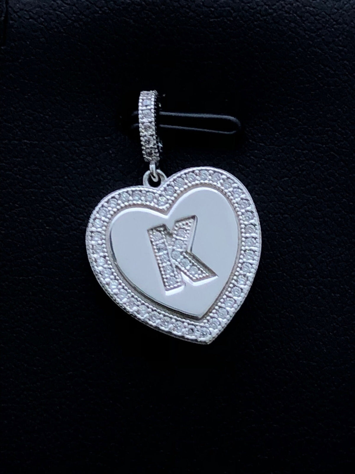 LIV Platinum Sterling Silver .925 White Sapphire Initial K Heart Halo Necklace Gift