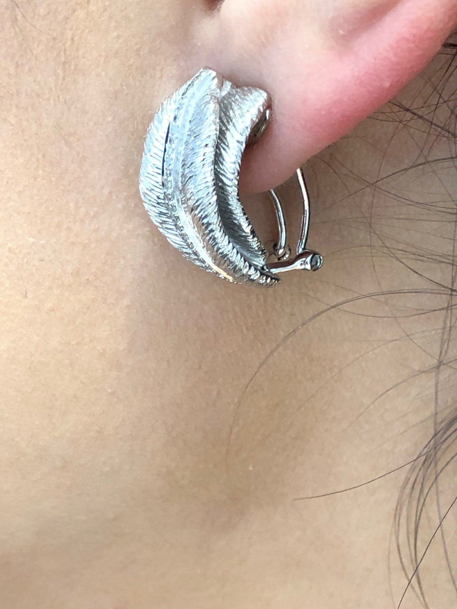 LIV Platinum Sterling Silver & Diamonds Pave Leaf Design French Back Earrings Gift