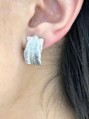 LIV Platinum Sterling Silver & Diamonds Pave Leaf Design French Back Earrings Gift