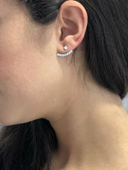 LIV Platinum Sterling Silver White Sapphire Ear Crawler Design Round Stud Earrings