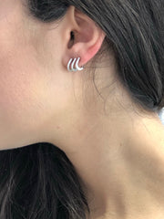 LIV Platinum Sterling Silver White Sapphire Ear Lobe Crawler Design Cuff Earrings