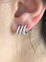 LIV Platinum Sterling Silver White Sapphire Ear Lobe Crawler Design Cuff Earrings