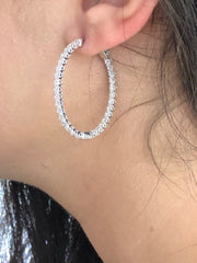 LIV Platinum Sterling Silver White Sapphire Inside Out Large Hoop Earrings Gift