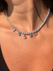 LIV Platinum Sterling Silver White Sapphire Multi Shape Stone Design Tennis Necklace