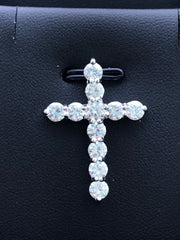 LIV Platinum Sterling Silver .925 White Sapphire Large Cross Shared Prong Necklace