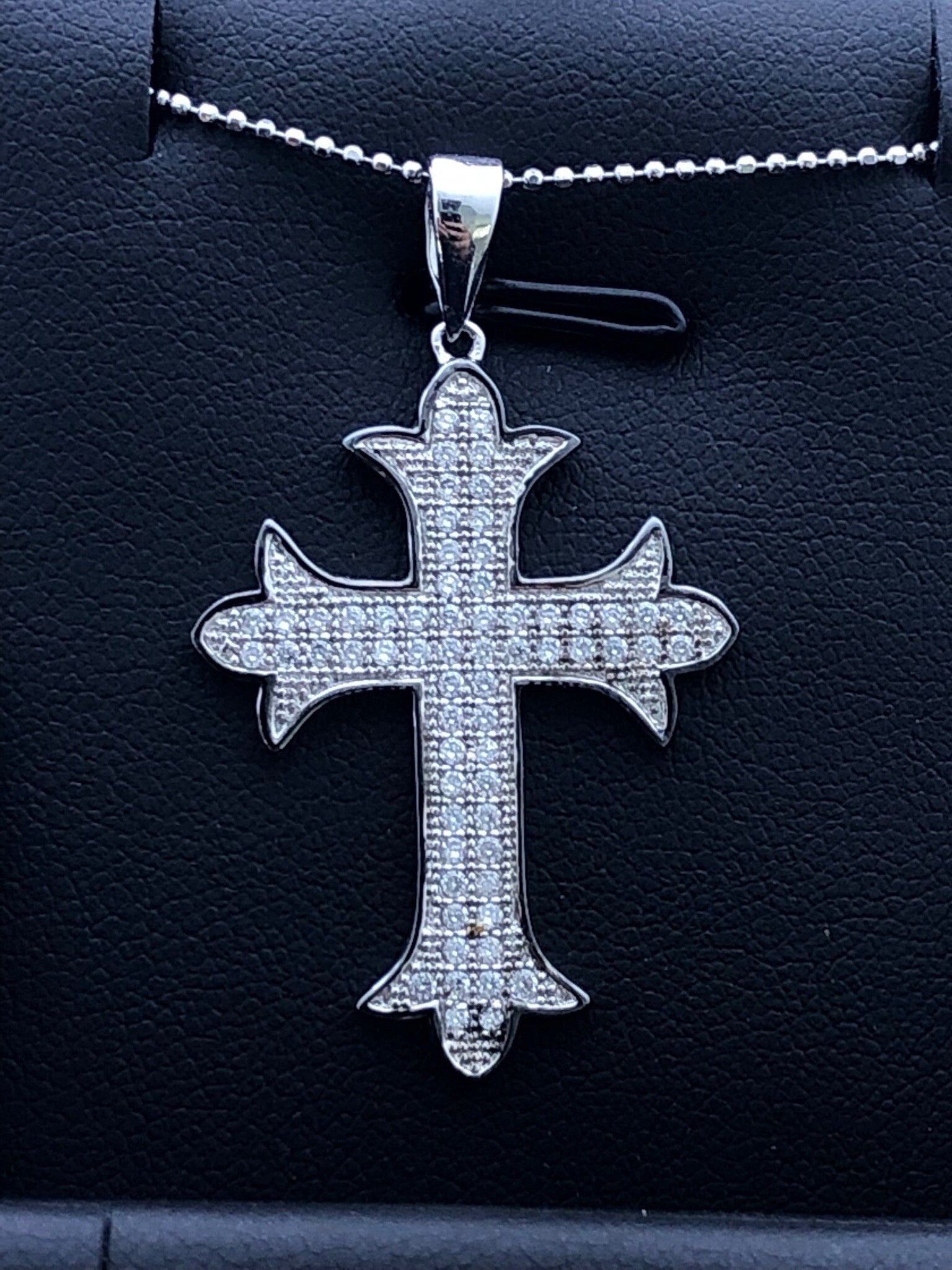 LIV Platinum Sterling Silver .925 White Sapphire Cross Design Pave Set Necklace Gift