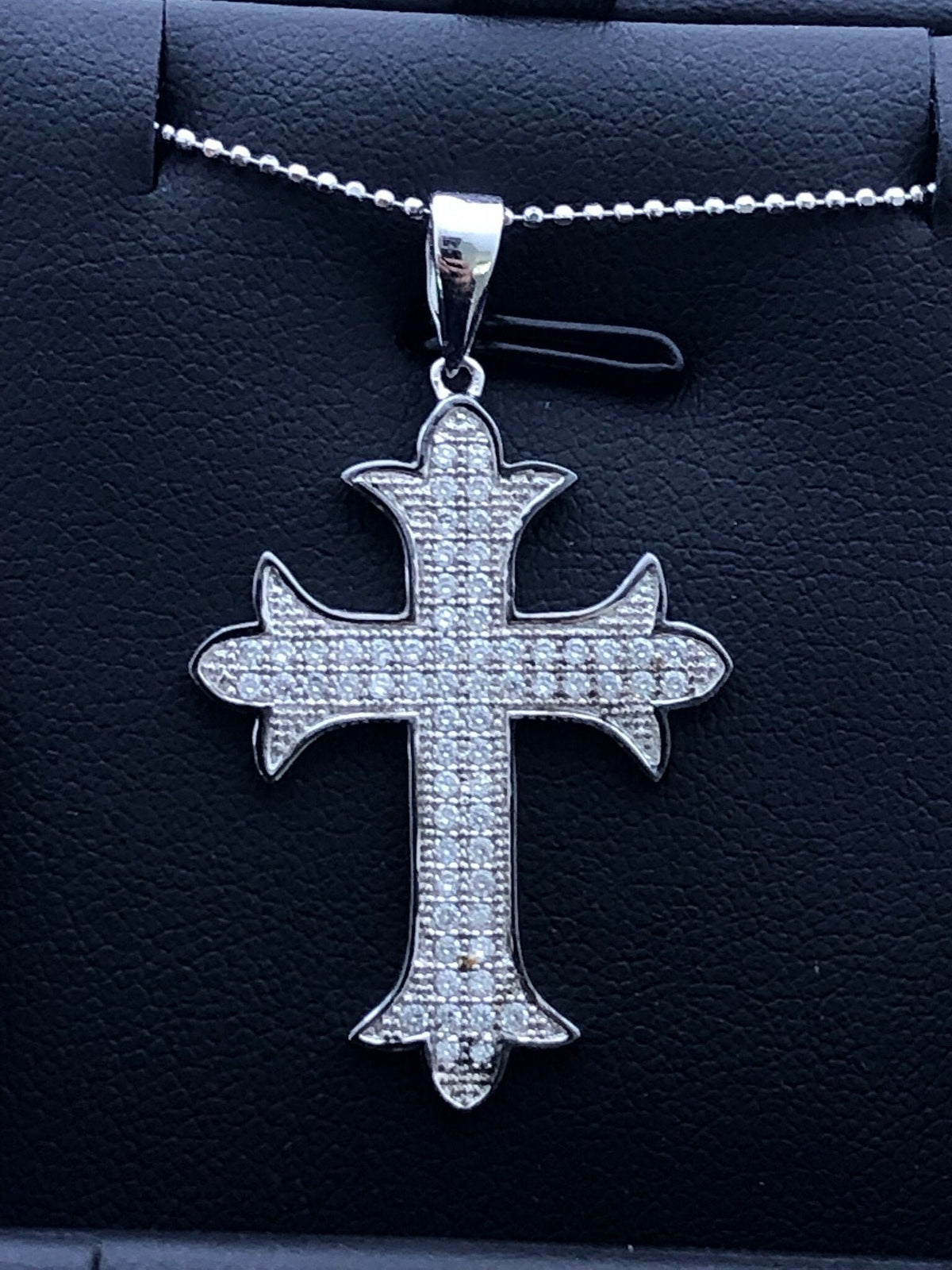 LIV Platinum Sterling Silver .925 White Sapphire Cross Design Pave Set Necklace Gift